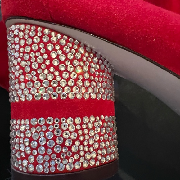 Stuart Weitzman size 6.5 suede sock booties with crystal embedded block heel - Picture 3 of 9